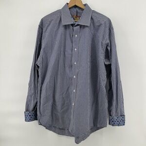 Robert Graham Shirt Mens 2XL Blue Gingham Flip Cuff Gear Motif Designer‎ Modern